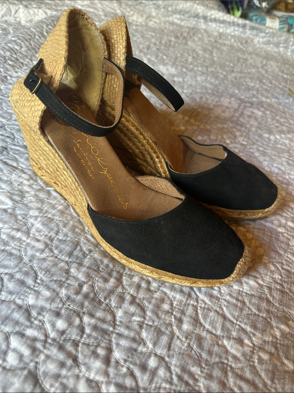 Gaimo handmade in Spain Black Wedge Espadrille Ankle-Strap Sandals 8265